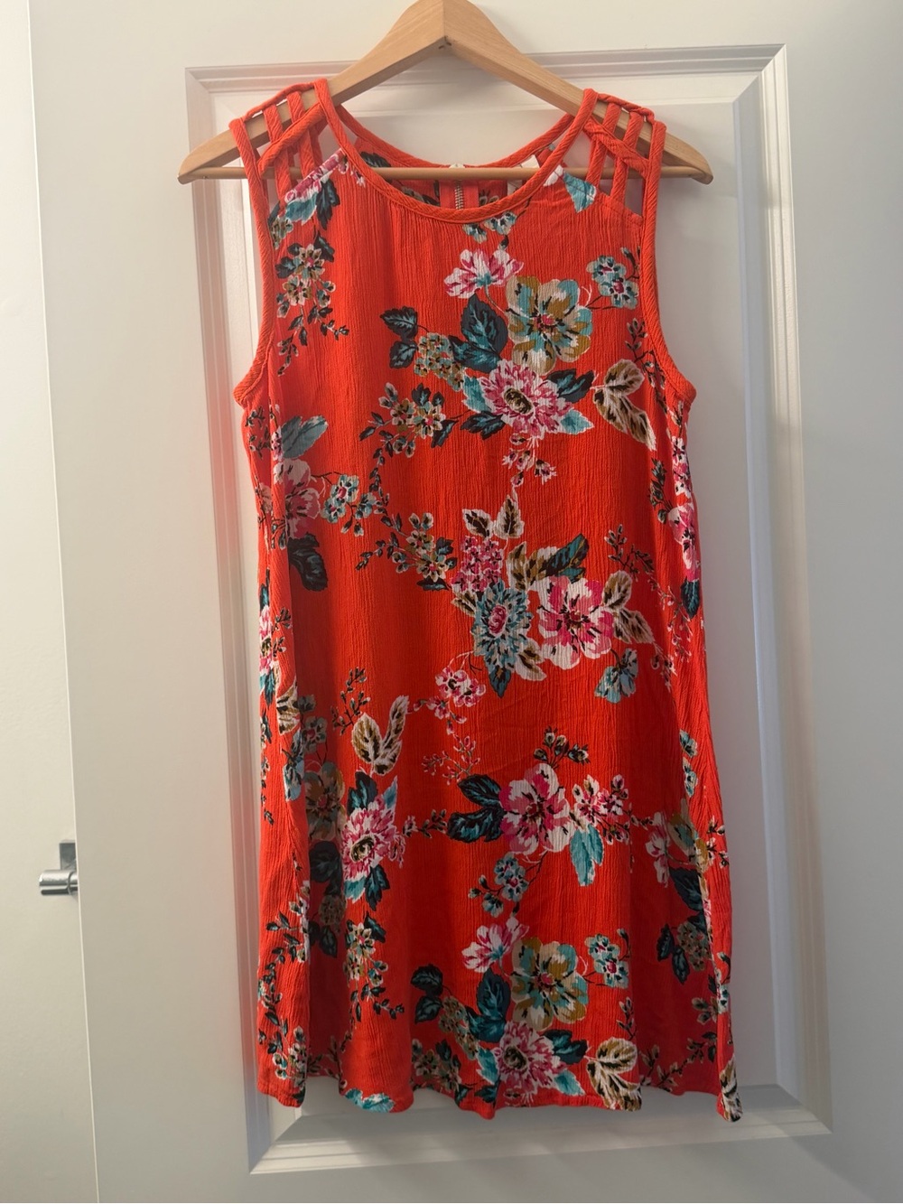 Speechless Orange Floral Ladder-Shoulder Shift Dress